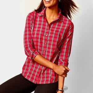 NWOT Women's Talbots The Perfect Shirt Button Up Holiday Tartan Plaid Size 2